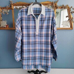 FREE PEOPLE ~ Sunday Morning Sleep Shirt ~ Blue Plaid Size L